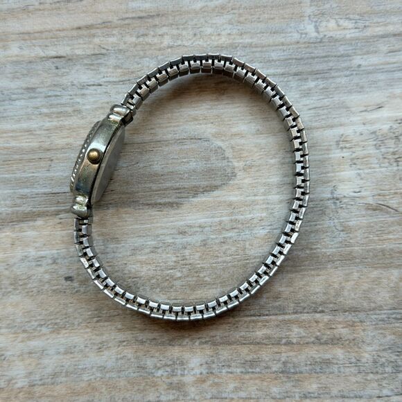 Vintage Dainty Silver Tone Watch Stretch Band Oval Face Minimal Classic 90s main image 8